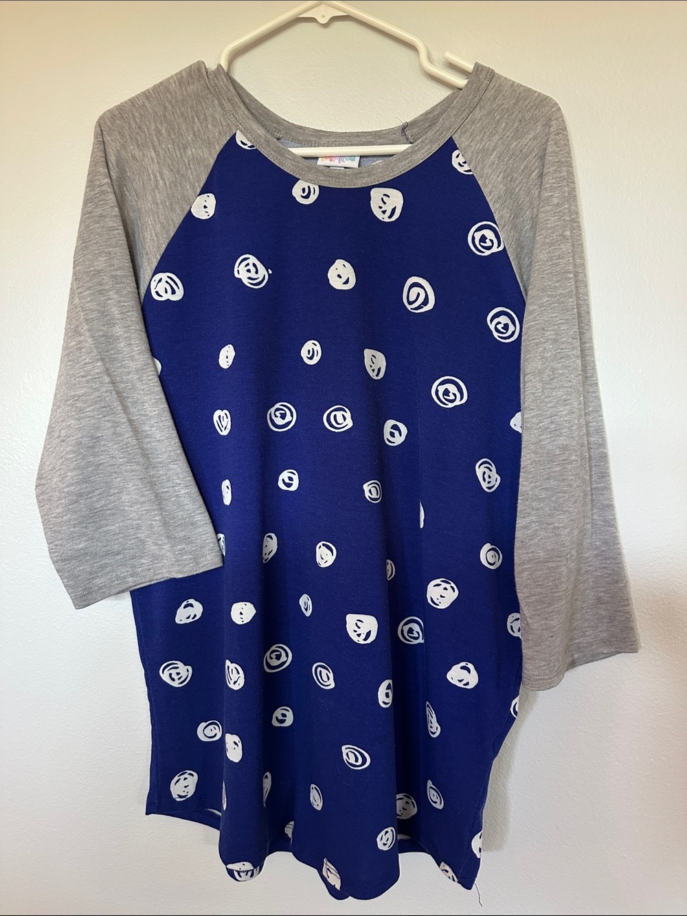Royal Blue and Gray Raglan Dot 3/4 Sleeve Tee